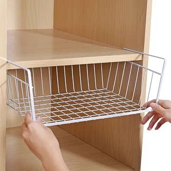 

Kitchen Hanging Closet Under The Shelf Storage Iron Mesh Basket Cabinet Door Organizer Built-in Closet Supports Storage Rack