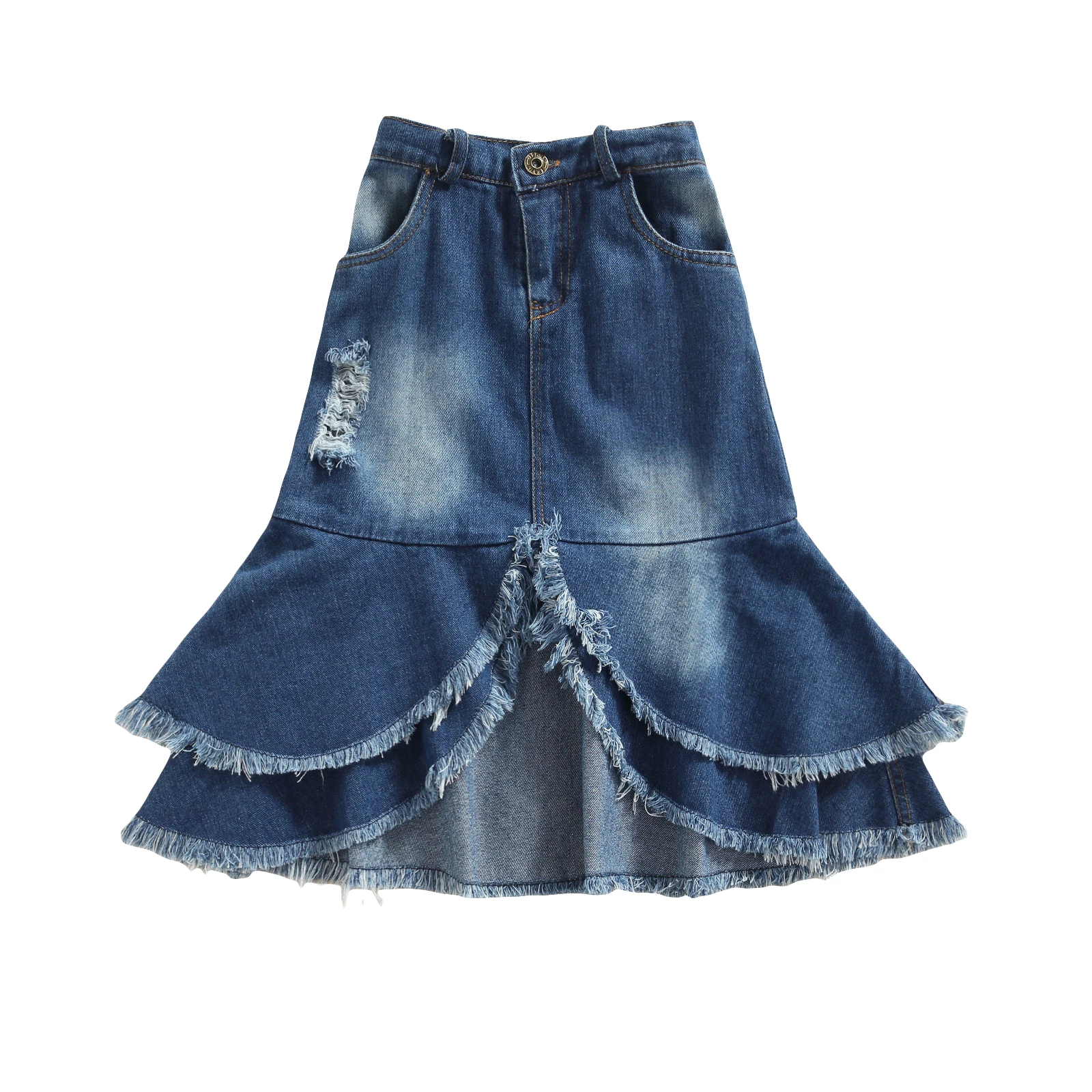 Ma&Baby 2 7Y Children Kid Girls Denim Skirts Ruffles Tassel Trumpet