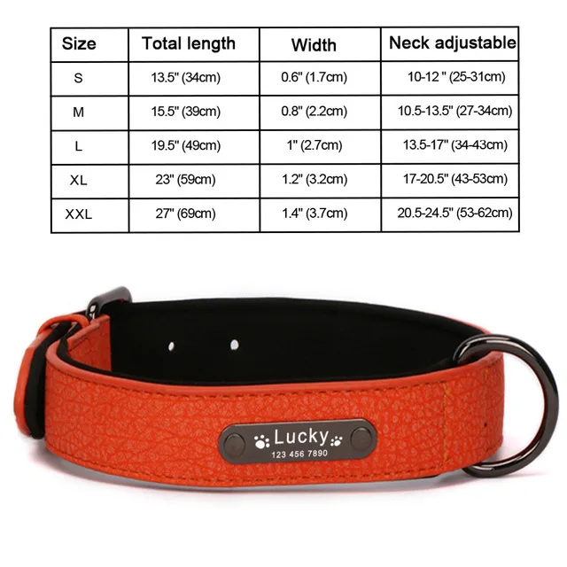 Orange Dog Collar-1 Кожаный ошейник для собак, персонализированный ошейник для маленьких и больших собак, роскошный ошейник для собак с гравировкой имени, ошейник для маленьких собак, кожаный ошейник для больших 101 - Цвет: Orange Dog Collar-1