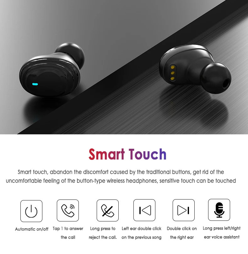 Mr H01 Bluetooth 5,0 наушники TWS настоящие беспроводные Bluetooth наушники 9D стерео музыкальные наушники сенсорное управление 2000 мАч светодиодный дисплей
