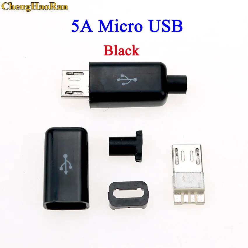 ChengHaoRan 1 шт. 5A USB Тип разъёма на Тип-c Мужской USB 5-контактный разъем Micro USB разъем Мужской Женский Разъем - Цвет: A-Black