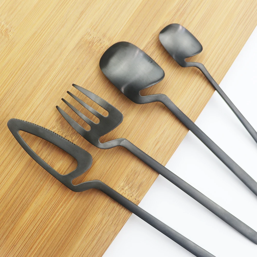 SpaceBlack™ - Premium Stainless Steel Matte Black 18/10 Silverware Set (8 /  16 / 24 Pieces)