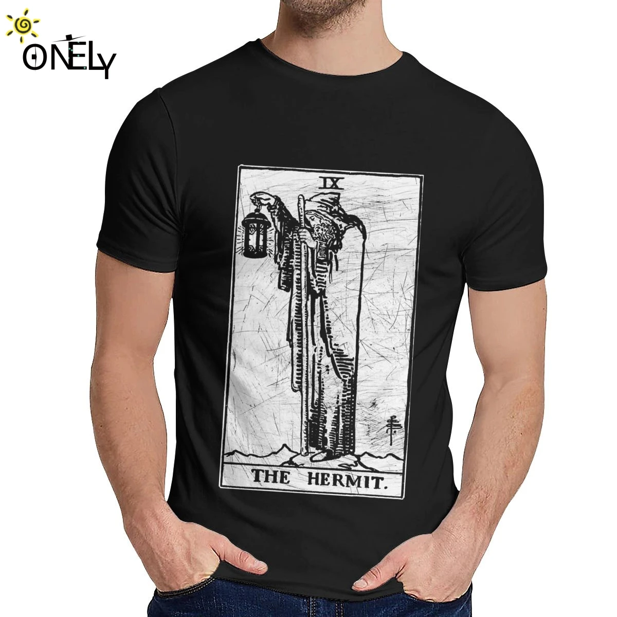 

Man's T Shirt The Hermit Tarot Card Major Arcana Fortune Telling Occult Slim New O-neck Cartoon Design Short Sleeve