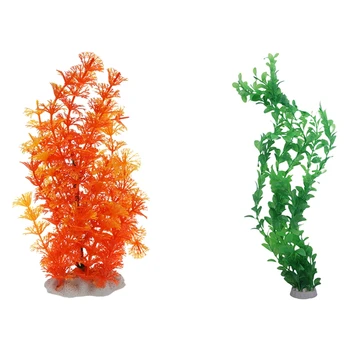 

2 Pcs Artificial Plastic Water Plants, Orange & Green