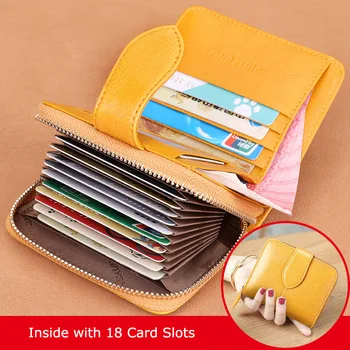 

Small Wallet Women Genuine Leather 18 Card Slots Yellow Card Holder Female Purse Women's Wallets Lady Money Perse Zipper Walet
