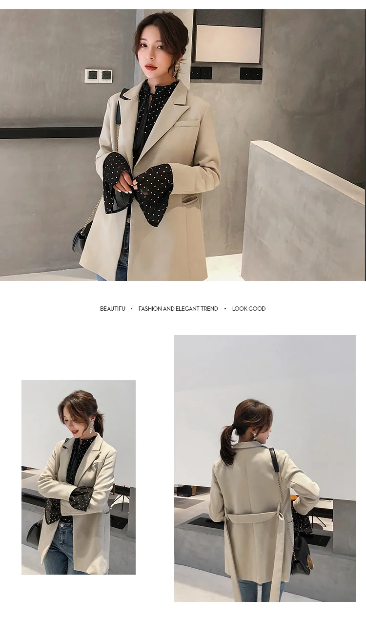 Spring Women Fashion New None Button Office Lady Suit Casual Slim Jacket Coat with belt