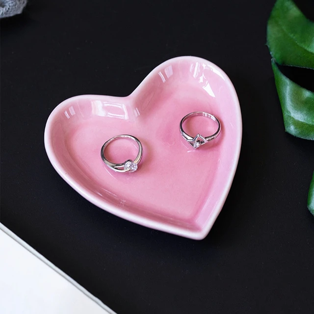 Ceramic Heart Shape Small Jewelry Dish Earrings Necklace Ring Storage Plates Fruit Dessert Cake Display Bowl Tray Tableware 2
