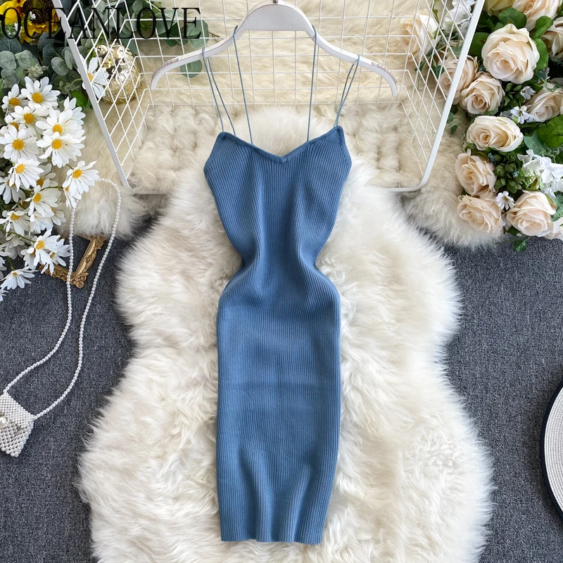 

OCEANLOVE Bodycon Dress Women Solid High Waist Sexy Backless Vestidos Ins Fashion 2020 Spring Mini Dresses V Neck Knitted 14279