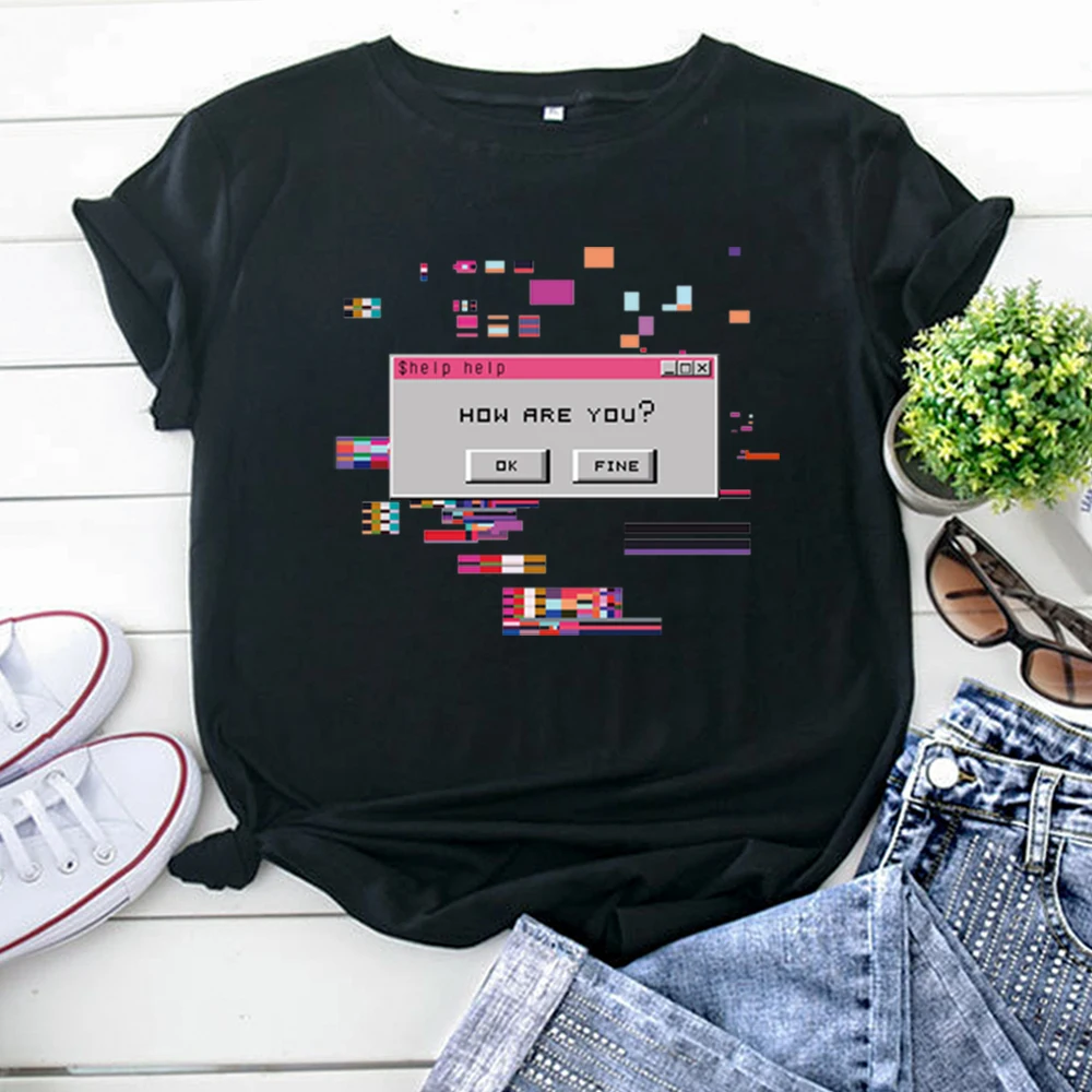 T-Shirt Funny How Are You Personality Letters Print T Shirt For Women'S Funny Harajuku Womens Tshirts Kpop Vintage Woman Shirts