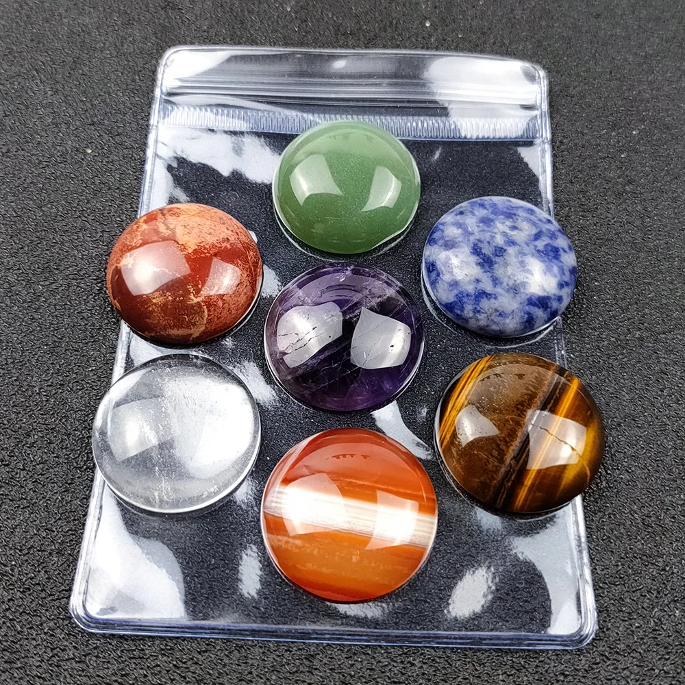 Natural Stone Round 25mm  Amethyst Tiger's Eye  Yoga 7 Chakra Healing Stone Guides Meditation Decoration