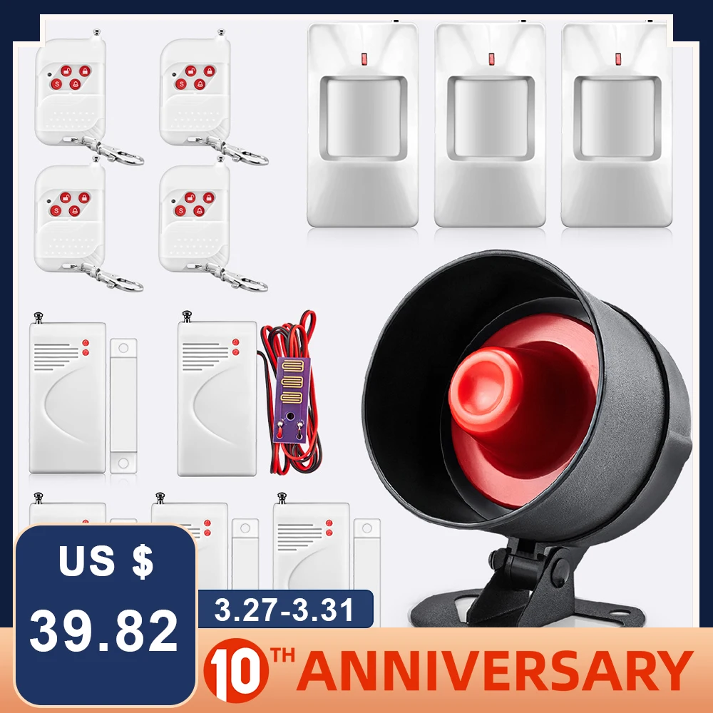 

FUERS 120dB Loudly Sound Alarm Siren Wireless Garage Water Leakage Detector Home Security Surveillance Protect Alarm System Kit