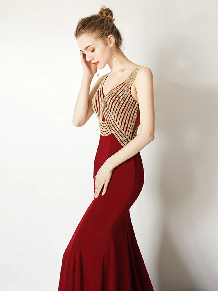 Vestido de festa бордовое вечернее платье Русалочки длинное Обтягивающее Платье De Soiree Формальные Вечерние платья Элегантное Вечернее Платье