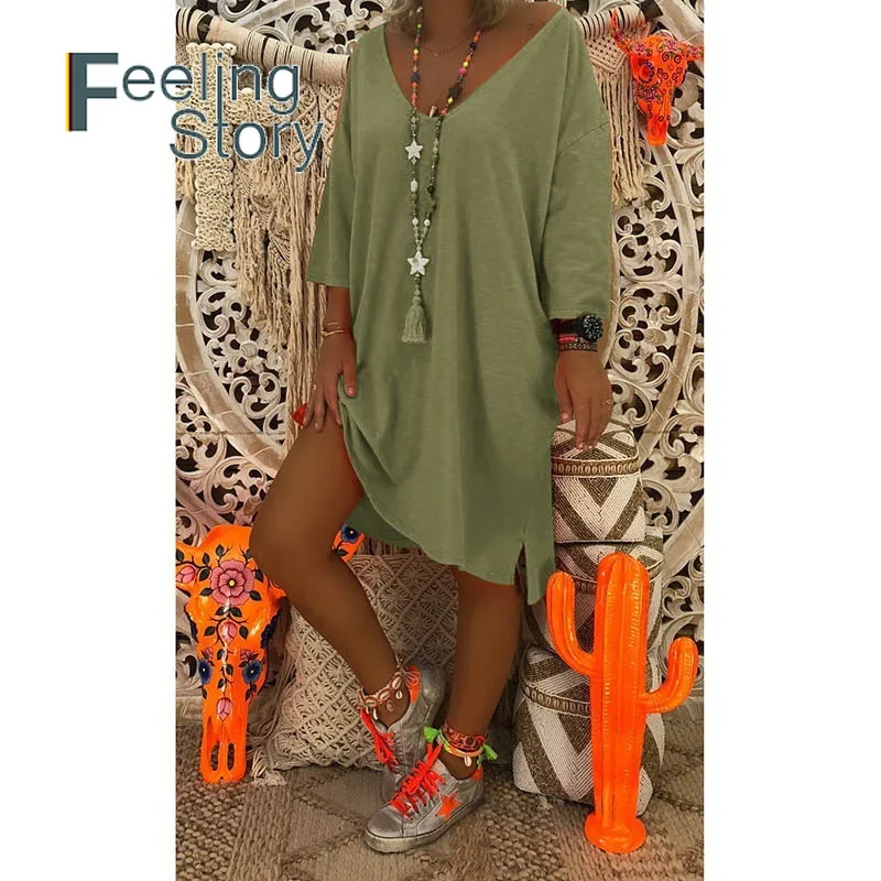 Плюс Размеры Весна О образным вырезом из хлопка и льна Высокая Низкая платье Для