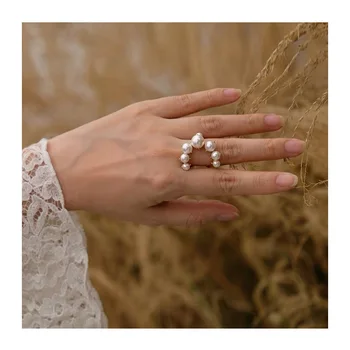 

Metal Hollow Round Imitation Pearl Ring New Retro Simple Geometric Gold Color Ring For Women Jewelry Wedding Sister Party Gifts