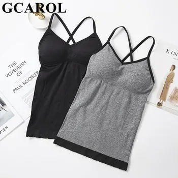 

GCAROL Women Cross Back V Neck Breast Pad Vest Bras Seamless Gather NO Steel Ring Sports Elastic Hem Suspender Vest One Piece