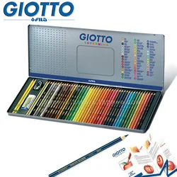 GIOTTO caja de hierro de 46 colores de Italia, juego de lápices de colores empaquetados, 50 piezas de regalo de alta gama, conjunto de dibujo artístico de plomo