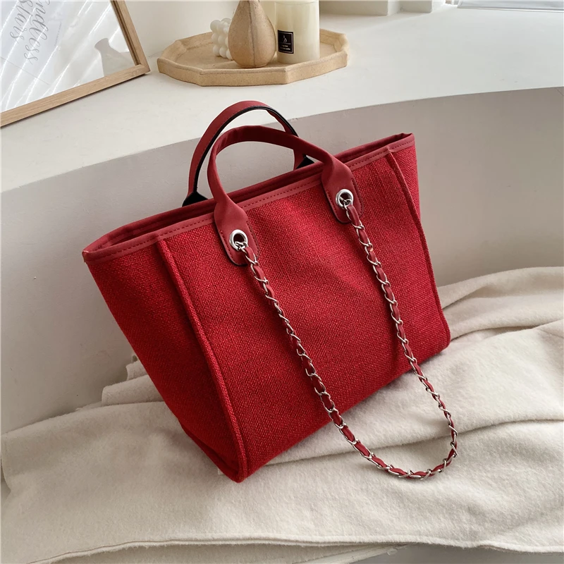 Burminsa зимние большие холщовые женские сумки на цепочке, женские Офисные сумки на плечо, дорожная Туристическая сумка, сумки для мам, сумки для подгузников - Цвет: Fashion Red