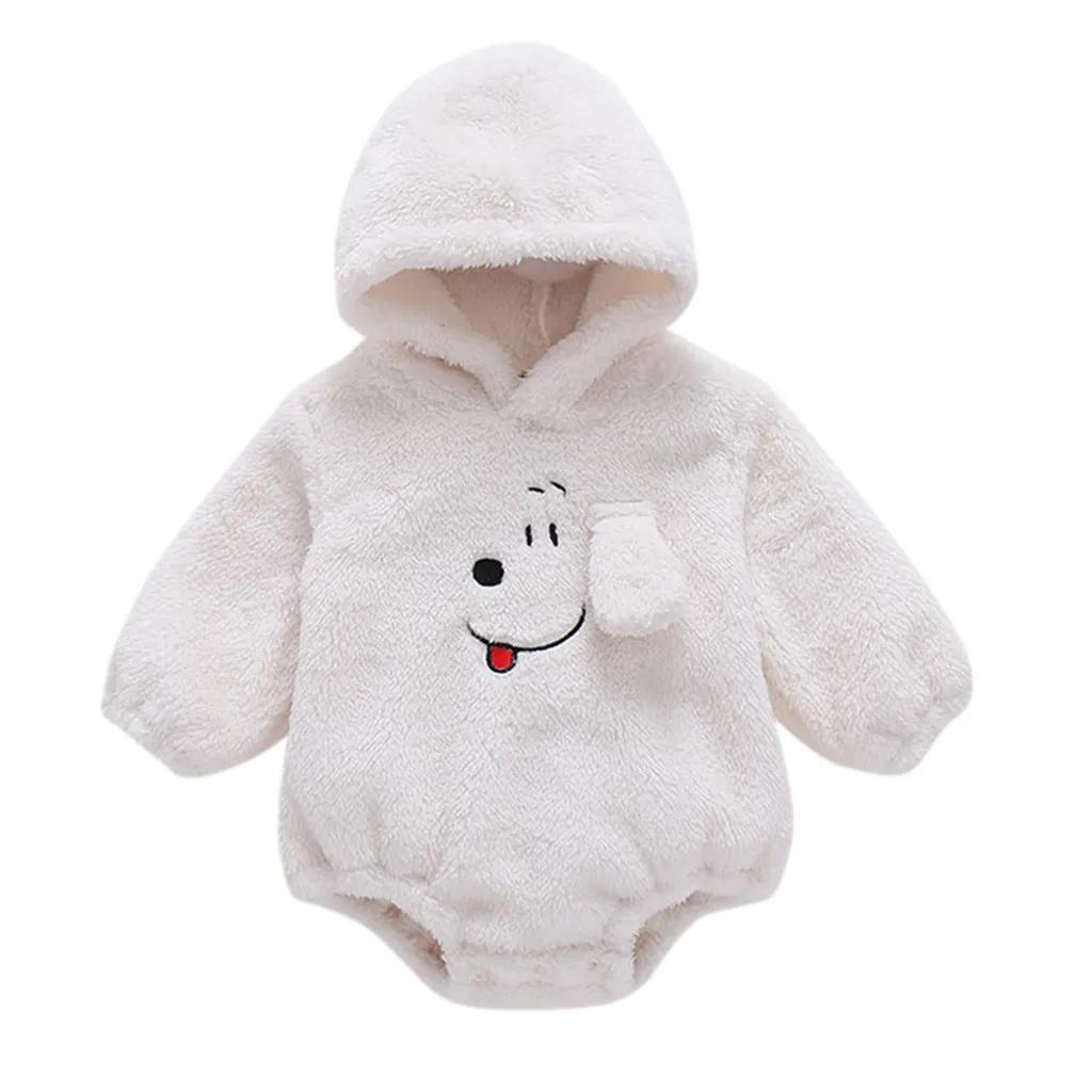 Зимний теплый комбинезон с капюшоном и принтом собаки для маленьких мальчиков и девочек модный комбинезон с длинными рукавами для мальчиков