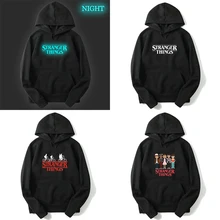 Kpop худи черные странные вещи толстовка с принтом Повседневная бархатная аниме хип хоп пуловер Подростковая толстовка с капюшоном