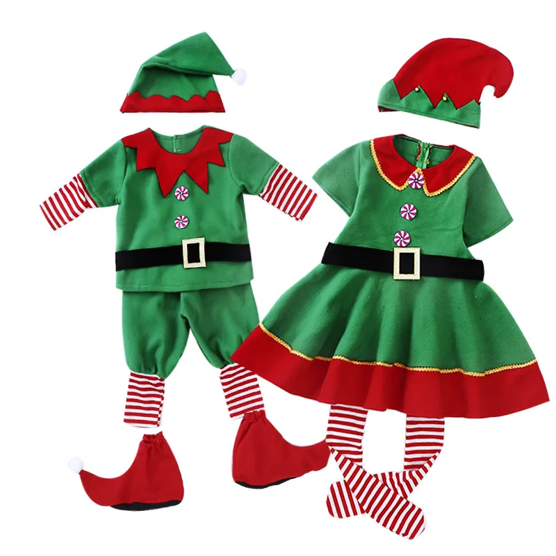 

Christmas Elf Costume For Kids Adult Family Matching Clothes New Year Outfit Girls Boys Santa Claus Cosplay Hat