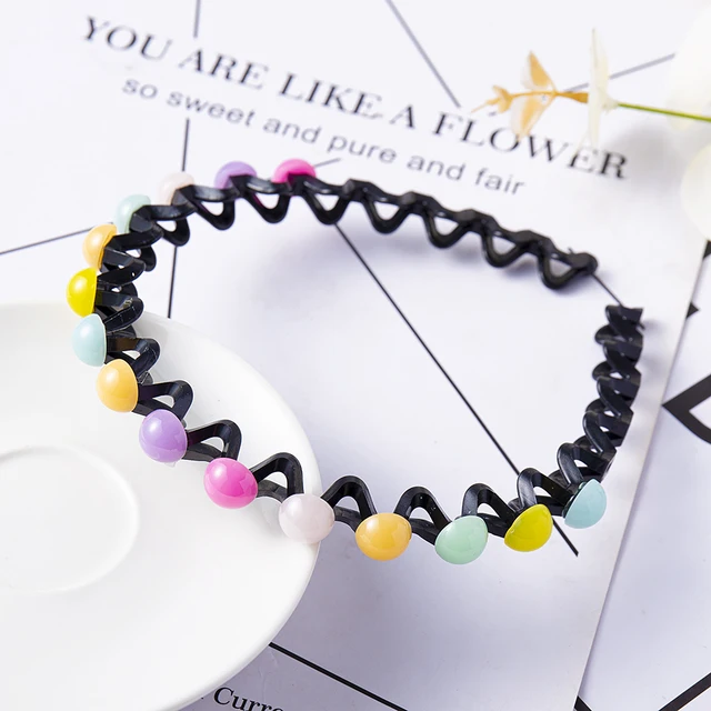 Fashion Pearl Non-Slip Rhinestone Hairbands Elastic Flower Women Hair Hoop Bands Headband Bezel Girls Hair Accessories Headdress multicolour pearl