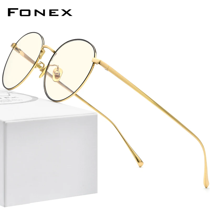 FONEX чистый Титан антибликовыми свойствами светильник фильтром очки для Для женщин ретро круглые мужчин 2020