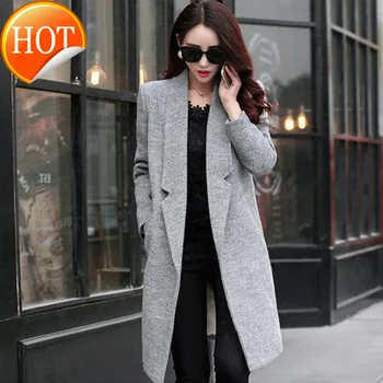 

Blend Long Wool Office Lady Ladies Coat Wide-waisted Women's Jacket Turn-down Collar Korean Womens Fashion Coat