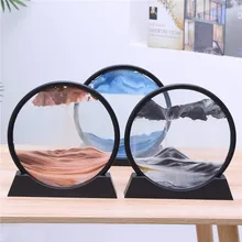 7inch For Home Decor Moving Sand Art Picture 3d Hourglass Deep Sea Round Glass Sandscape In Motion Display Flowing Sand Frame