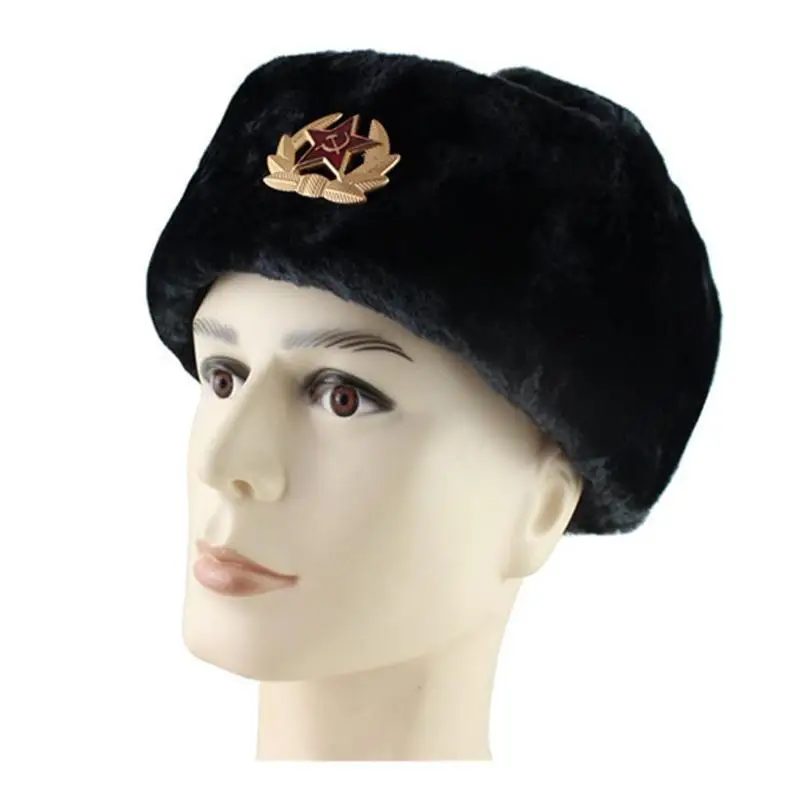 Soviet Badge Hat Pu Waterproof Padded Earmuffs Russian Warm Hat Women Earmuffs Outdoor Warm Hat Padded And Hat Men M3Z3 mens winter bomber hats