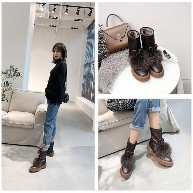 

Sponge bottom leather female thickening bushiness bottom in the fall and winter snow boots head layer cowhide boots