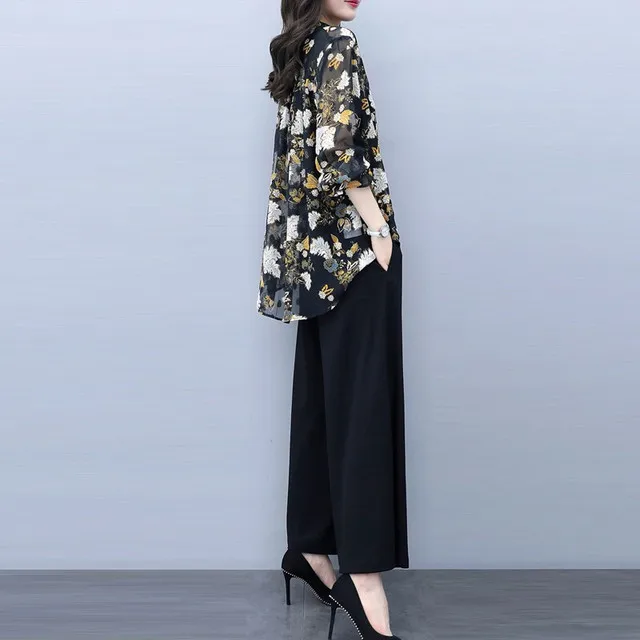 Женские шифоновые брючные костюмы деловые элегантные офисные летние блузки топы