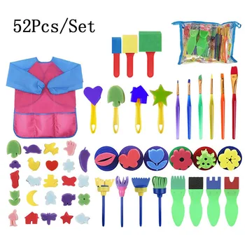 

52pcs Sponge Drawing Brushes Kits Drawing Tool Art Craft with Apron for Children Kids School Stationery Supplies Painting Tools