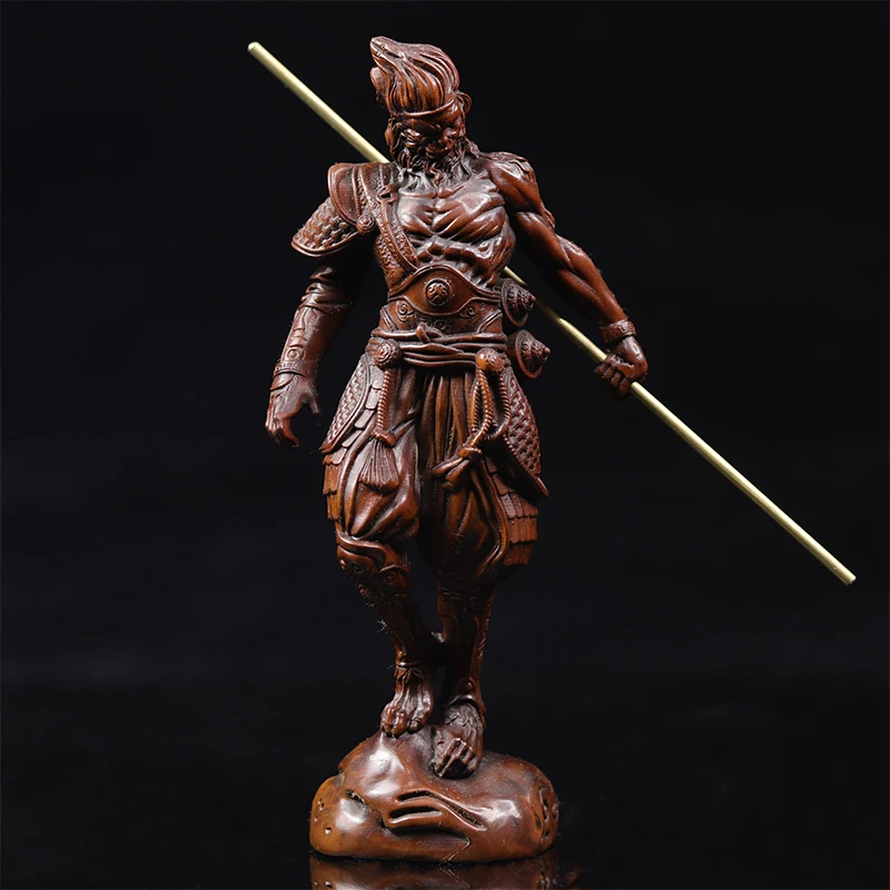 

GY007 - 16 x 7.3 x 4.4 CM Monkey King Boxwood Carving Figurine Sun Wukong Sculpture Feng Shui Home Decor