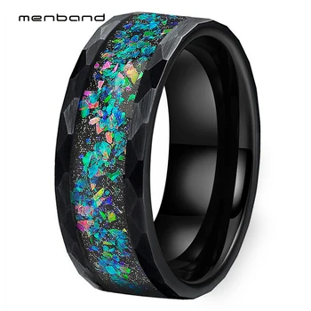 

Black Opal Ring Men Women Tungsten Wedding Band Face Ring With Galaxy Series Opal Inlay 8MM Ring Box Available