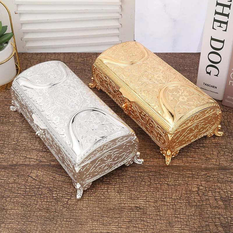 Fashion Metal Jewelry Box Large Treasure Trinket Chest Ring Earrings Necklace Keepsake Gift Holder Case for Girls Women