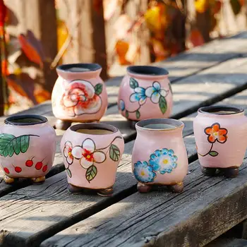 

6Pcs Hand-Painted Succulent Flowerpot Green Plants Flower Pot Gardening Supply Home Desktop Ornament Artificial Flower Planter