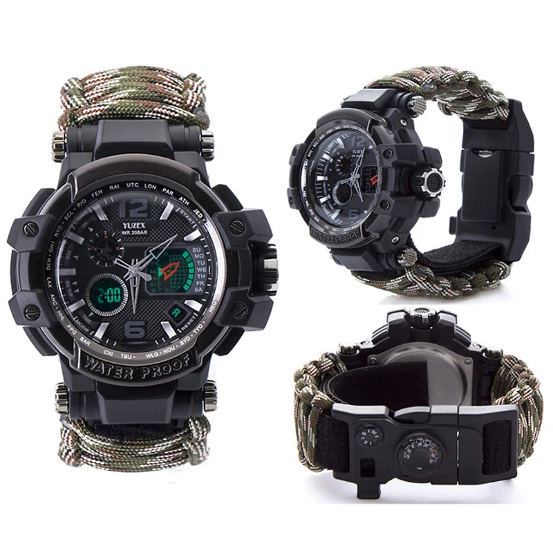 Outdoor Survival Watch Men Sports Watchs Multifunctional Waterproof Quartz Military Tactical Paracord Reloj Hombre 2021 | Наручные часы