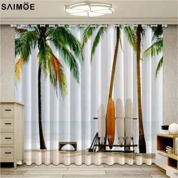 

Vintage Surf Window Curtains For Living Room Beach Landscape Bedroom Kitchen Blackout Curtains Ultra-thin Micro Shading Cortinas