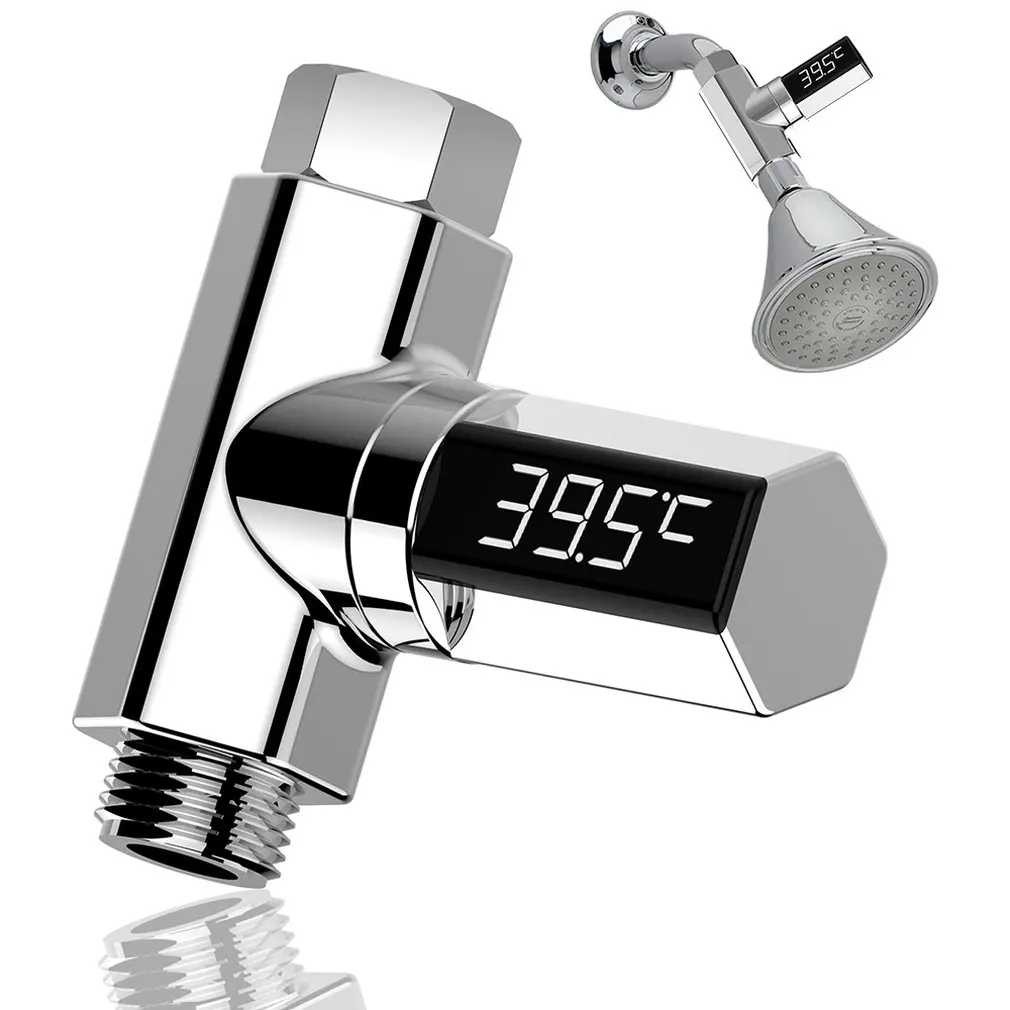 

LED Display Home Water Digital Shower Thermometer Flow Self-Generating Electricity Water Temperature Meter Monitor Baby Care