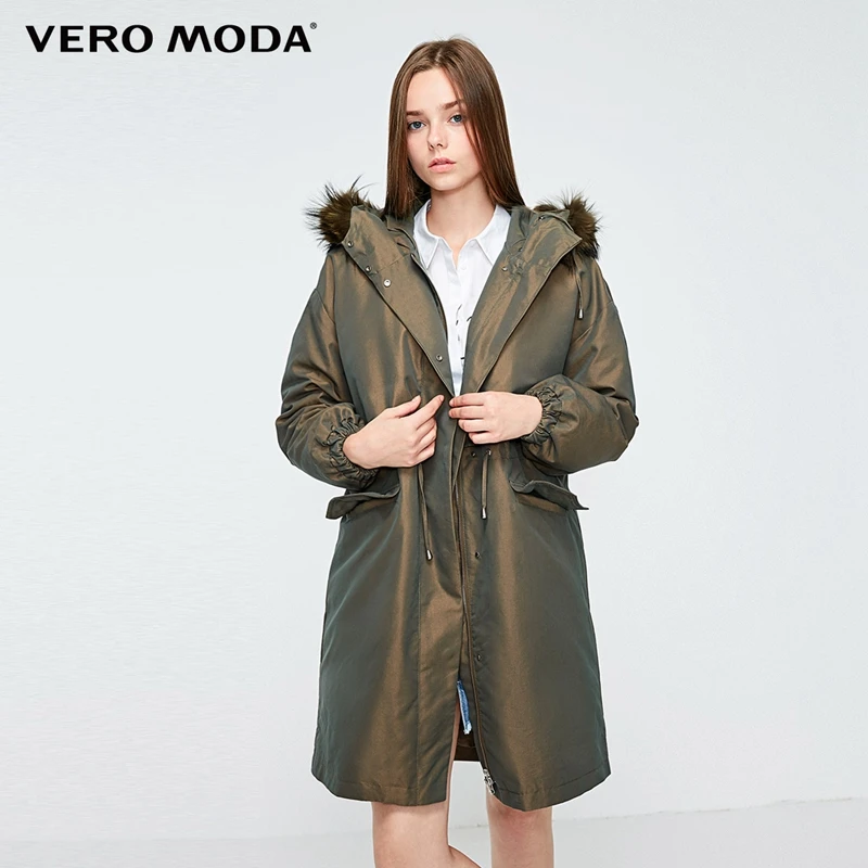 Vero Moda женский 90% белый утиный пух глянцевый с капюшоном енота волос пуховик Куртка парка пальто | 318412524