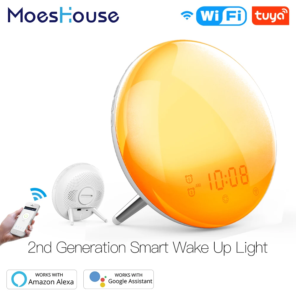 Wifi Smart Wake Up Light Workday Alarm Clock With 7 Colors Sunrise/sunset Smart Life Tuya App