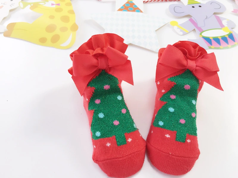 Г. Новые кружевные рождественские носки зимние носки для малышей хлопковые носки с Санта-Клаусом для маленьких девочек новые милые носки с бортами, одежда для малышей Meia Infantil