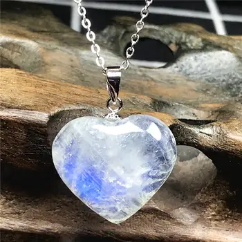 

Natural Moonstone Heart Pendant Necklace Jewelry For Woman Man 19x6mm Beads Blue Light Crystal Gemstone 925 Silver Chains AAAAA