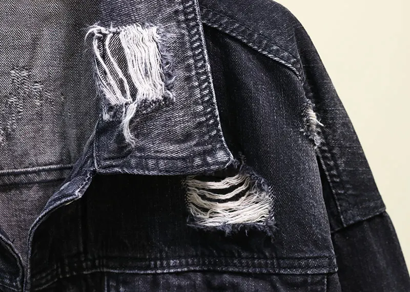 Chaquetas Mujer джинсовая куртка женское Свободное пальто с дырками повседневное BF пальто Женская куртка-бомбер уличная Куртка Jaqueta джинсовое пальто в стиле хип-хоп