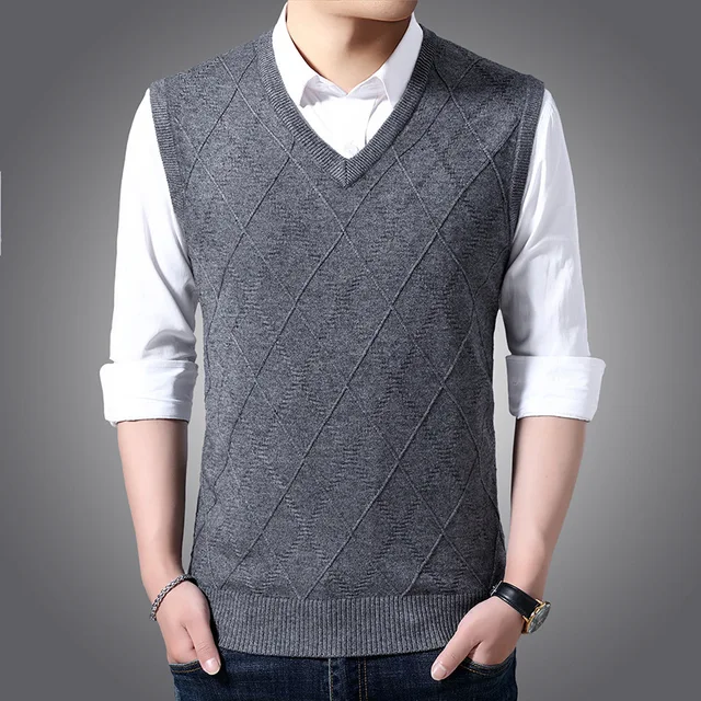 2020 Autumn New Men’s Knitted Sleeveless Wool Vest Business Casual V-neck Jacquard Sweater Vest Male Brand Clothes