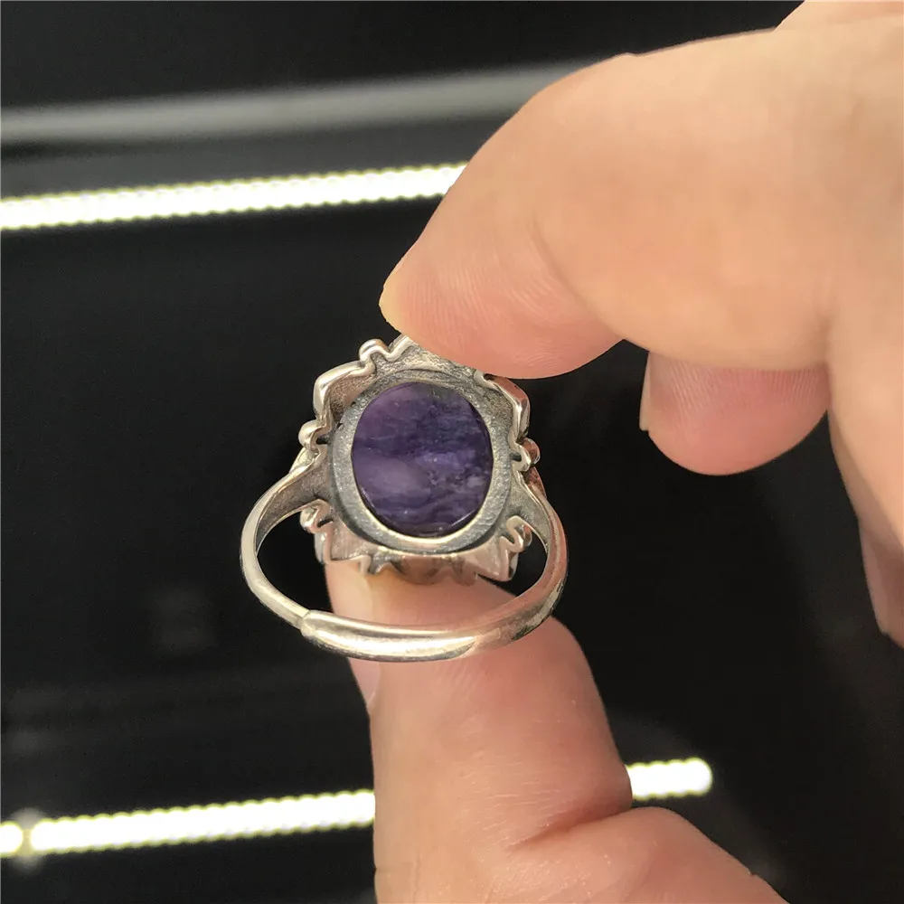 15x12 мм Природный чароит кольцо с жемчужинами ювелирные изделия для женщин леди любовь подарок 925 серебряные овальные бусины фиолетовый драгоценный камень регулируемое кольцо AAAAA