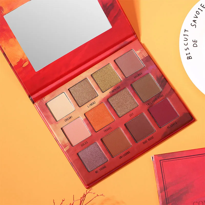 

peach coral palette 12 sunrise color Eye shadow palette, glitter, matte, pearl,earth color make-up adult attractive beautiful