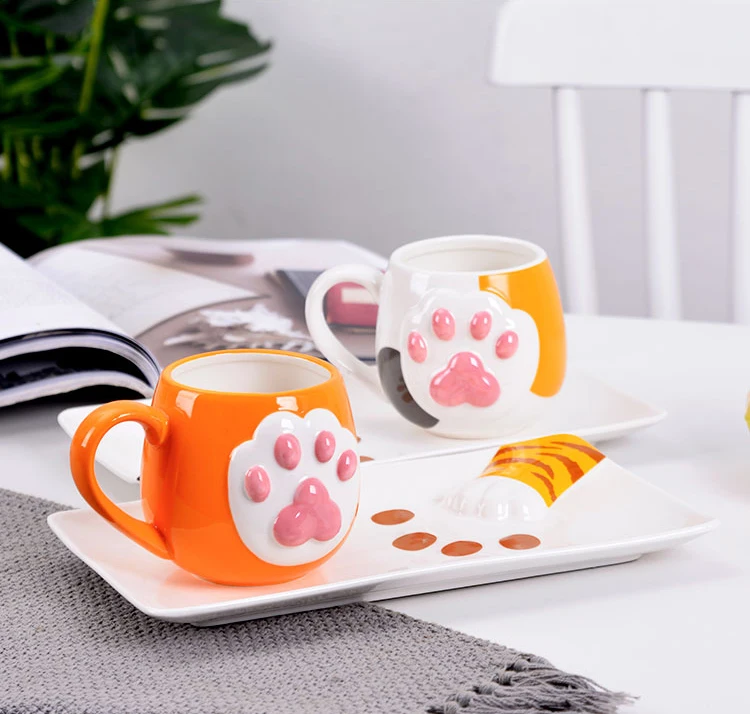 Orange with Pink Paw 3D Cat Paw Cup with Lid