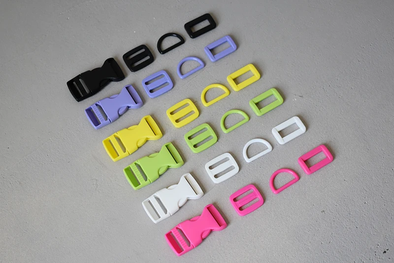 10 sets plastic release buckles D rings 3/4"(20mm) clip clasp belt straps tri-glides sliders DIY dog collar bags accessories