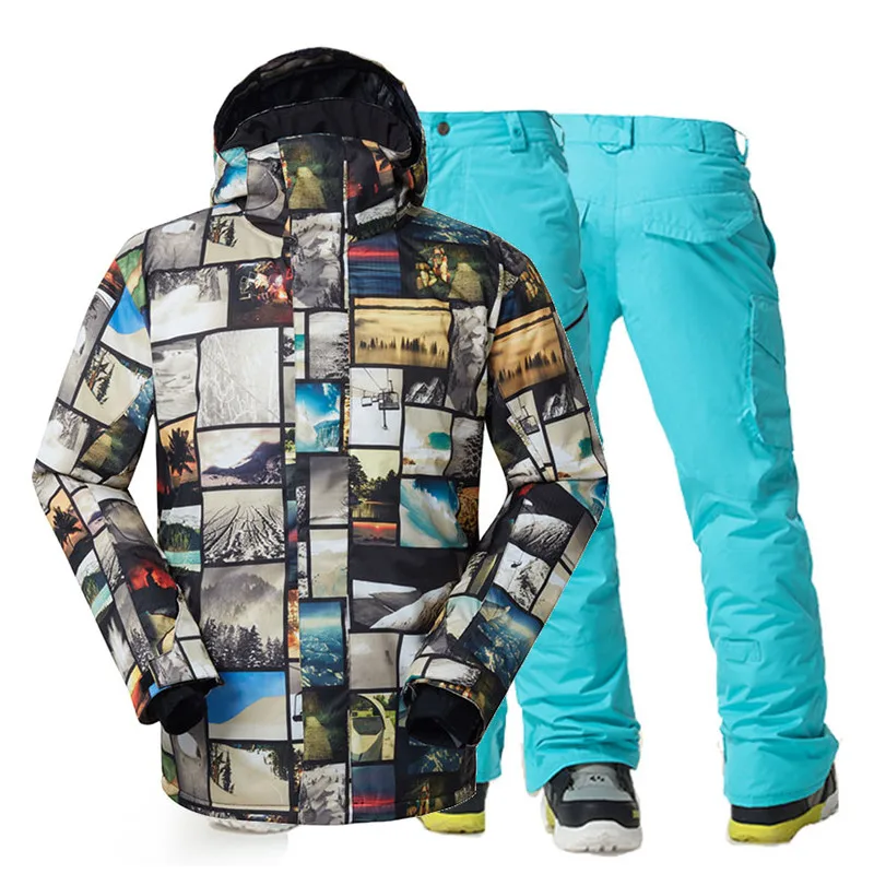 Высокая GS Для мужчин зимние Куртки и лыжные штаны для открытого воздуха спортивные костюм для сноубординга комплекты Водонепроницаемый ветрозащитная Лыжная одежда Зимние костюмы - Цвет: picture jacket pant